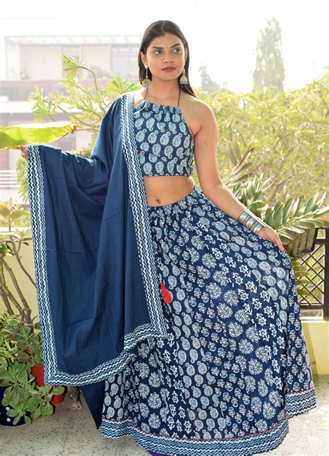 Morpankhi Indigo Backless leghanga set – Jaipur Hand Block