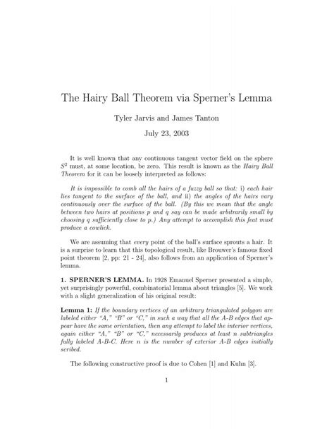The Hairy Ball Theorem via Sperner’s Lemma