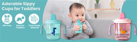 MINI SOUL Cute Dinosaur Print Training Cup for Babies, Anti-Spill Sippy ...