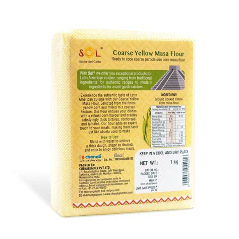 Sol Yellow Corn Masa Flour Coarse, 1kg - Chenab Gourmet