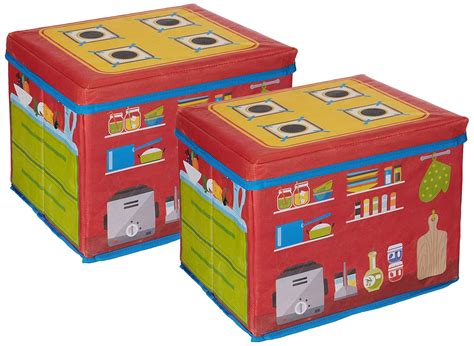 Amazon Brand - Jam & Honey Toy square Storage Box, Pack of 2, Red ...