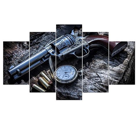 Kartik Digital Print 5 Panel Gun Wall Decor Wall Art Wooden Painting ...