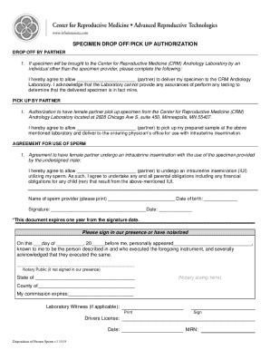 Fillable Online Specimen Drop Off and Pick up Authorization Form Fax ...