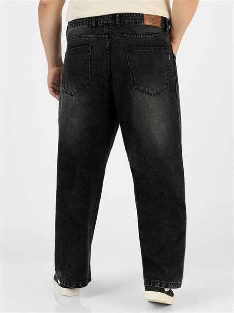 Plus Men's Black Loose Baggy Fit Cut and Sew Panelled Jeans Non-Stretc ...