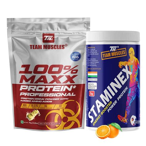 TM WITH TEAM MUSCLES 100% Maxx Protein-1Kg With Tm Staminex Energy ...