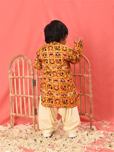 Boys Cotton Kurta Pyjama Set in Yellow | VASTRAMAY – vastramay