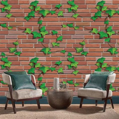 Jaamso royals Brick with Green Leaf self adhesive wallpaper – JAAMSO ROYALS
