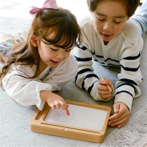 Buy BLUE GINKGO Sand Tracing Tray - Wooden Montessori Sand Tray with ...