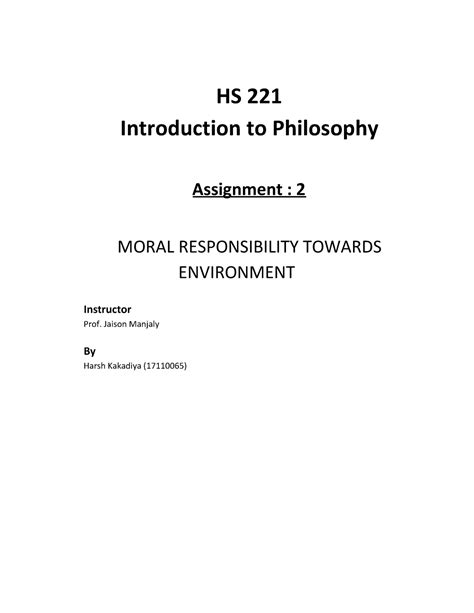 Moral Responsibility Towards Environment - HS 221 Introduction to ...