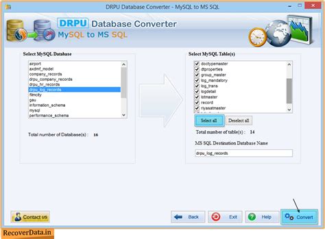 Screenshots of MySQL to MSSQL Database Converter to know how to convert ...