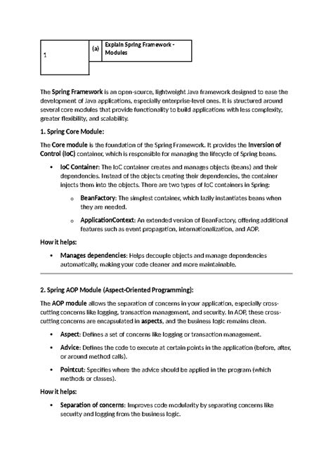 Spring Framework Midterm Exam Notes - Modules & IoC Configuration - Studocu