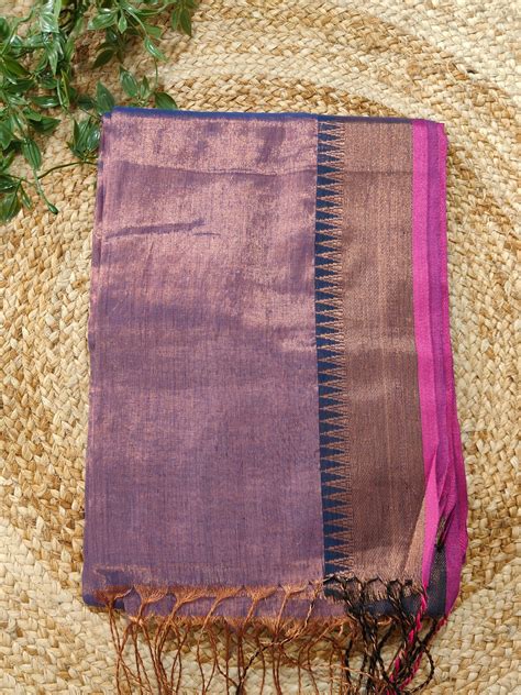 PURPLE RAGA TISSUE LINEN SAREE WITH BORDER – TANTURI