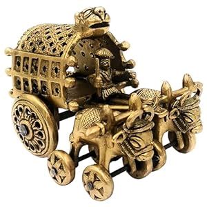 Buy South Indian Arts Brass Bullock Cart Showpiece, Bull Cart for Home ...