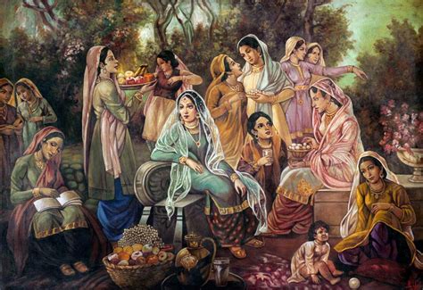 Ladies In the Garden - Allah Bux - Indian Masters Painting - Art Prints ...
