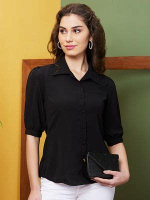 Buy Globus Women Black Puff Sleeve Opaque Work Wear Shirt Online