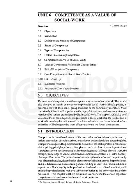 BSW-121 Ignou Competence AS A Value OF Social WORK - UNIT 6 COMPETENCE ...