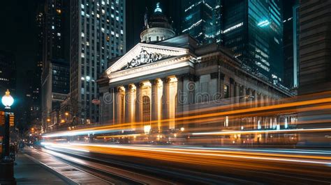 An arched neoclassical building with hanging PTT banners
