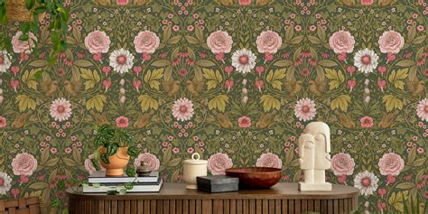 Green and Pink Floral Wallpaper