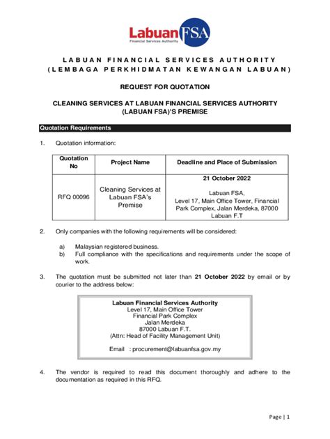 Fillable Online request for quotation cleaning services at labuan ...