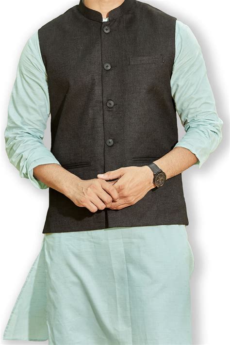 Classic Linen Blend Premium Nehru Jacket, Solid Black, Regular Fit ...
