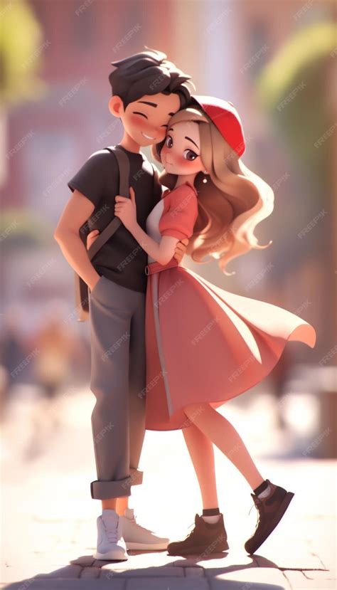 Premium Photo | Cartoon couple in love hugging each other on a city ...