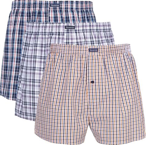 Vanever 3PK Men's Woven Boxers, 100% Cotton Boxer Shorts for Men ...
