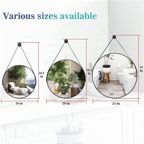 Buy PANDEELS 24 Inch Round Mirror Black Metal Frame with Leather Strap ...