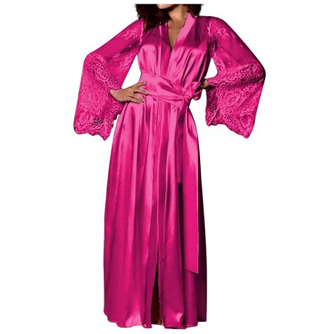 Lovskoo Women's 2024 Plus Size Soft Long Satin Robes Long Silk Robes ...