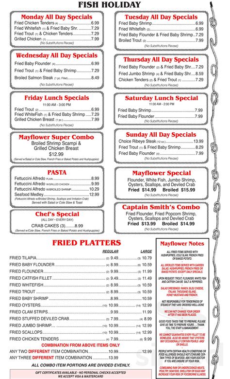 Mayflower Seafood Restaurant menu in Reidsville, North Carolina, USA