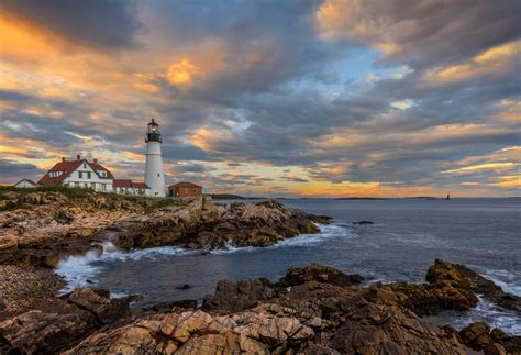 Sunset At The Light : Portland, Maine : Joseph C. Filer - Landscape and ...