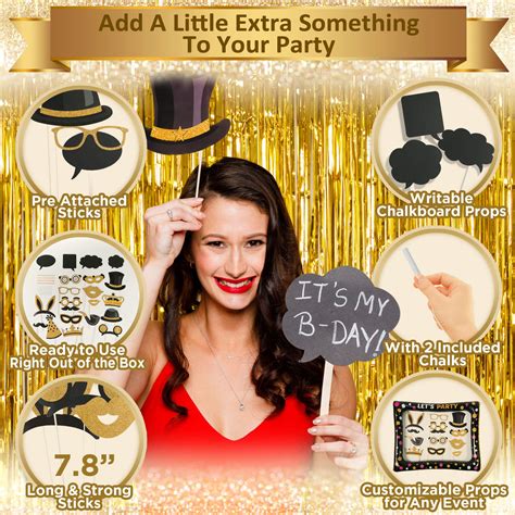 Partyville Photo booth Props - Real Gold Glitter Pre Assembled 23 Pcs ...