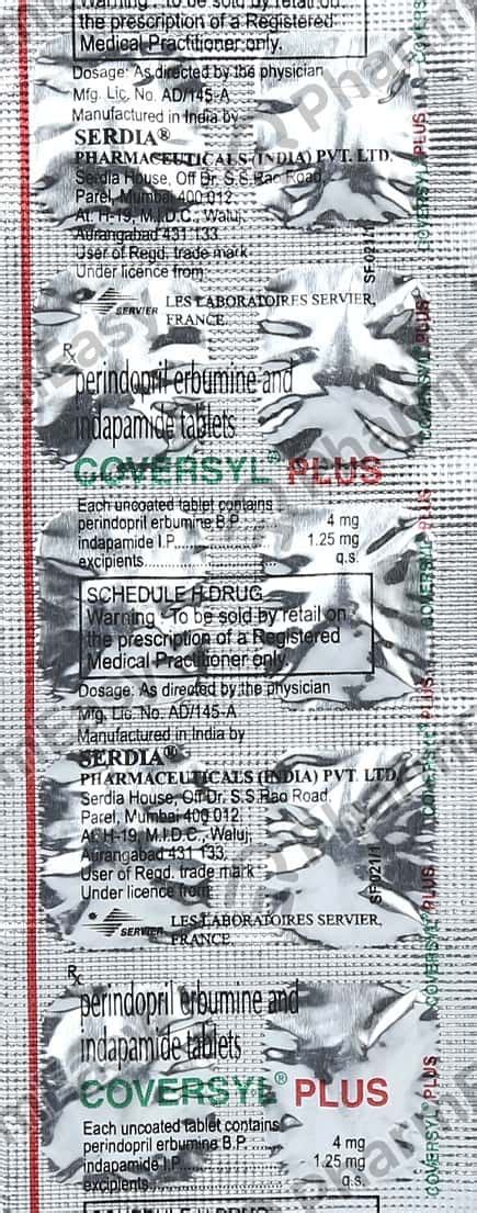 Coversyl Plus Strip Of 10 Tablets: Uses, Side Effects, Price & Dosage ...