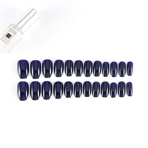 Buy Aularso Coffin Fake Nails Blue Press on Nails Long Design Nails ...