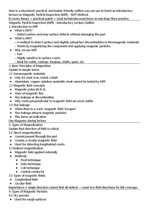MPI NDT Introductory Lecture Outline: Teaching Magnetic Particle ...
