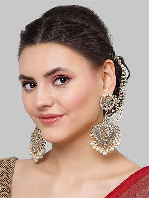 Karatcart Gold Plated Pearl Beaded Kundan Kaanchain Earrings for Women