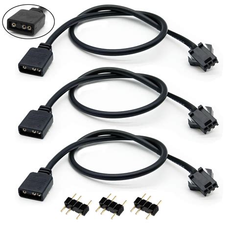 Jstincal 1-to-1 ARGB Extension Cable, 3-Pack, 5V 3-Pin Female to JST SM ...