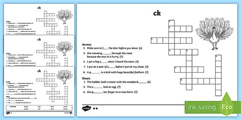 'ck' Digraph Differentiated Crossword (teacher made)