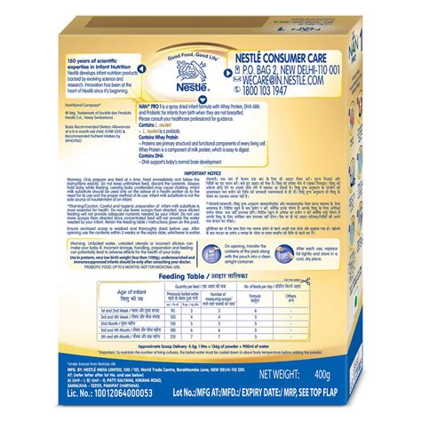 Buy Nestle Nan Pro Infant Formula Stage 1 (Upto 6 months) Powder, 400 ...