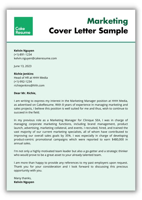 Marketing Cover Letter Examples & Template [+Writing Tips] | Cake