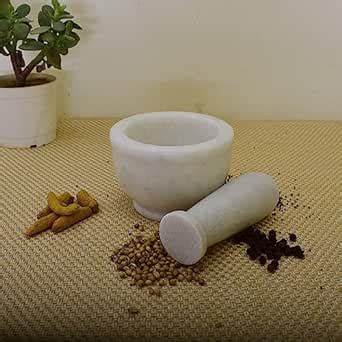 KunhaR Natural White Marble Mortar and Pestle Set, Imam Dasta, Ohkli ...