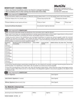 Fillable Online BENEFICIARY CHANGE FORM - Monty & Monty Financial ...