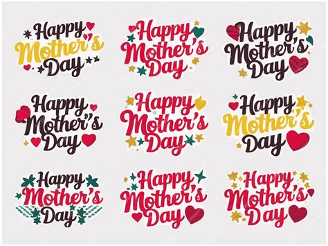 Premium Vector | Happy mothers day typography stickers with diverse ...