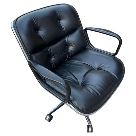 Black Leather Knoll Desk Chair designed by Charles Pollock For Sale at ...