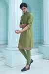 Buy Green Chanderi, Cotton Embroidery Zig Zag Thread Kurta Set For Men ...