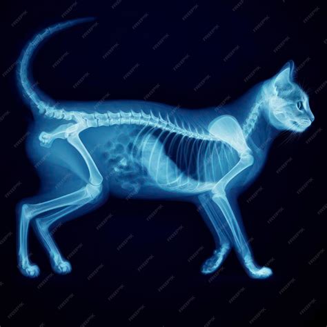 Rayos X de un gato todo el cuerpo radiografía de tono azul sobre un fondo negro ai generativo ...