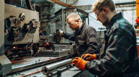 Premium Photo | CNC machine operators conducting test runs