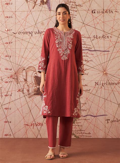 Sarina Peach Embroidered Cotton Co-ord Set for Women – Lakshita
