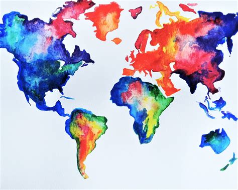 World Map Wall Art Watercolor at Tahlia Gibbons blog