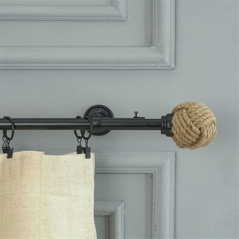 Jute Spool Finial Extendable Double Curtain Rod Black 19MM (Hardware I ...