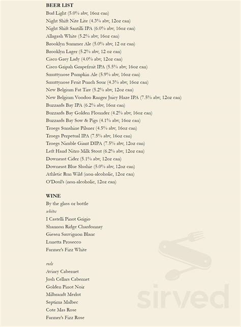 The Westporter menus in Westport, Massachusetts, United States